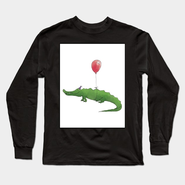 Alligator with Balloon - Happy Birthday Long Sleeve T-Shirt by trippyart